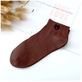 ELFYDO D070 Kaos Kaki Ankle Dewasa Kaus Kaki Motif Brown Bear Karakter Beruang Korea Unisex Murah-Coklat