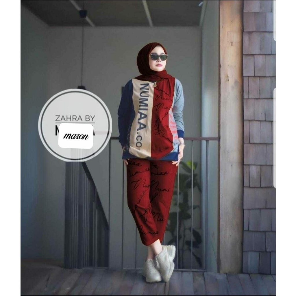 PCS SET NUMIA 2 UKURAN L XL FASHION PAKAIAN WANITA SETELAN ATASAN DAN CELANA BAHAN BABYTERRY FE