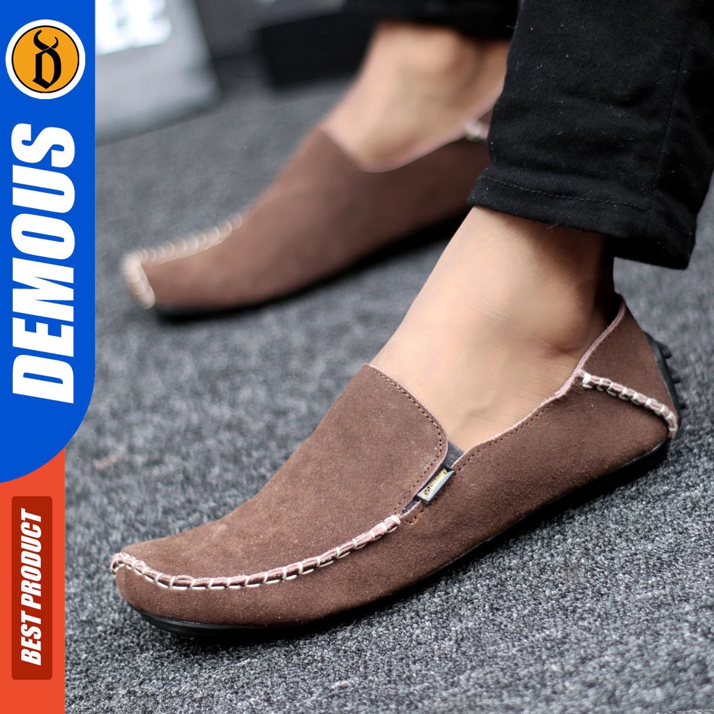 DEMOUS Mocsue - Sepatu Slip On Casual Kulit Asli Slop Santai Pria