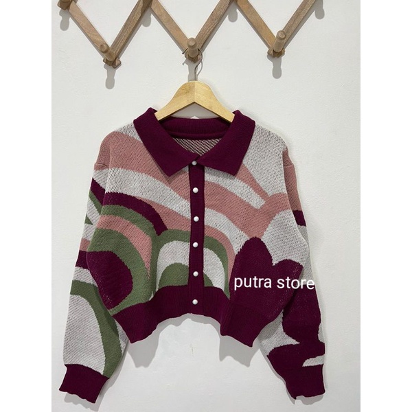 Camelia crop cardy//Atasan rajut wanita