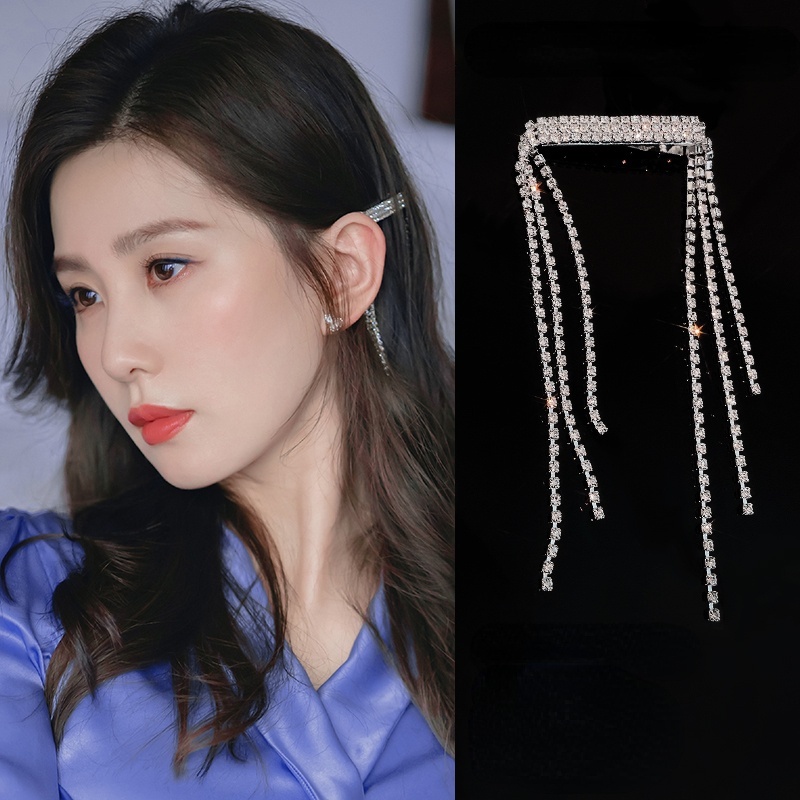 Jepit Rambut Model Rumbai Aksen Berlian Imitasi Gaya Korea Untuk Wanita