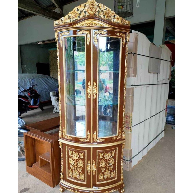 Lemari pajangan pojok .Lemari Sudut Kayu jati