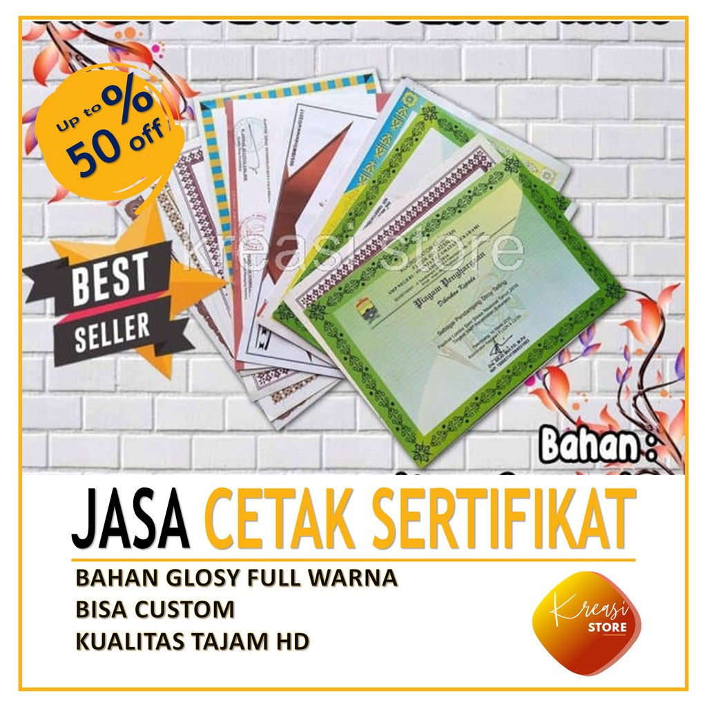 kreasi store - JASA PRINT ONLINE ~ SERTIFIKAT / CETAK PIAGAM PENGHARGAAN 1 SISI