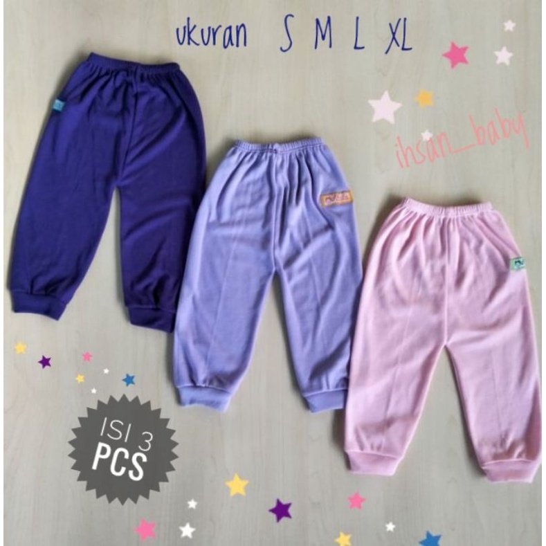 celana panjang bayi ukuran S M L XL SERI LILAC ISI 3 PCS