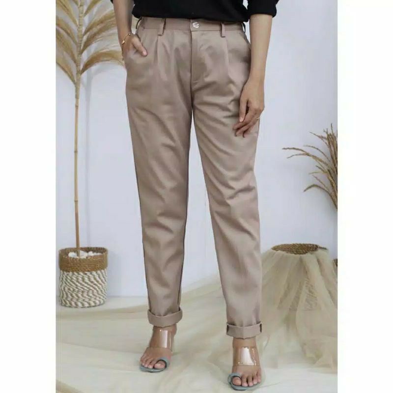 Celana Baggy Pant Super Jumbo XXL, 4L, 5L, 6L, 8L Chino Stret Resleting Cream Moca Capucino Hitam