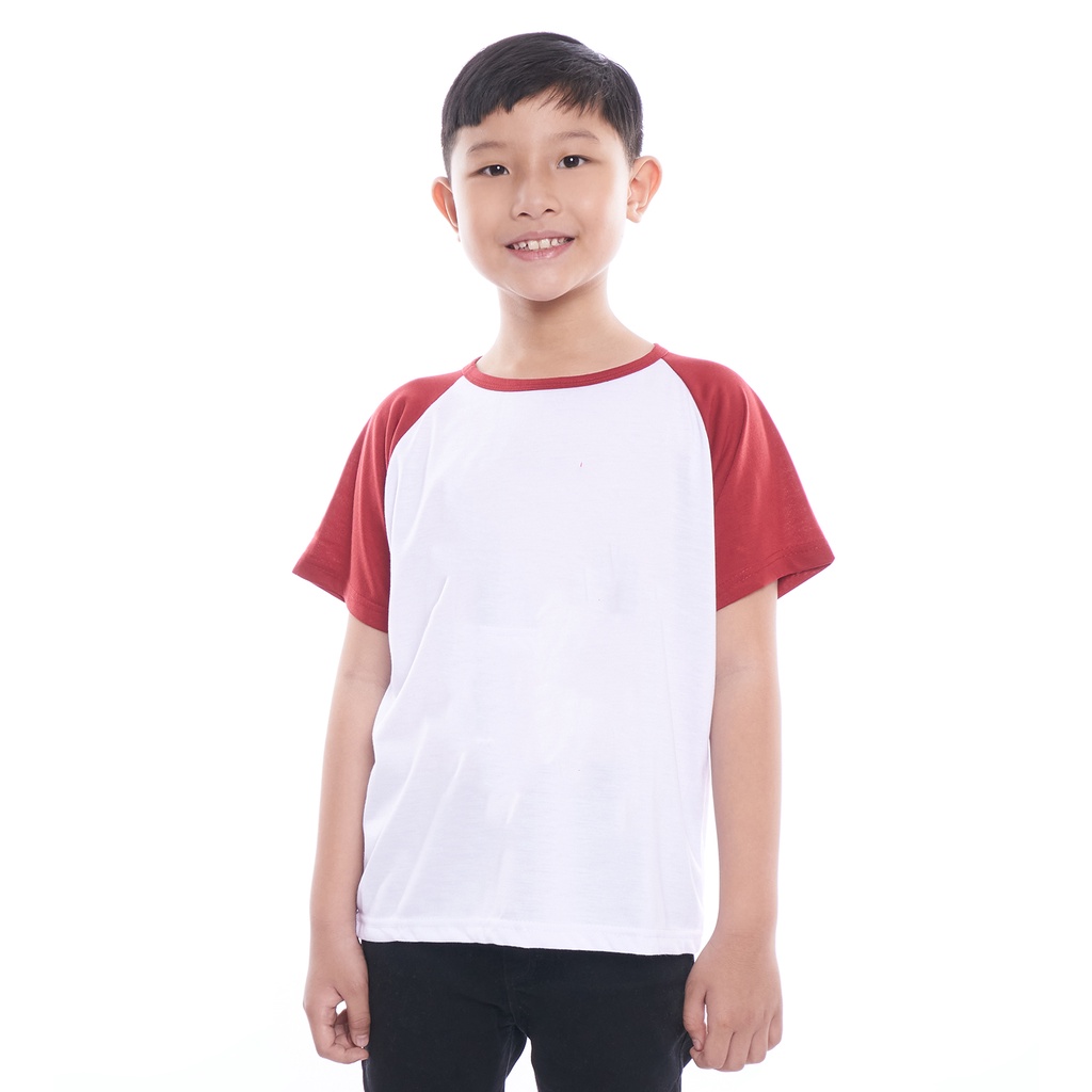 Kaos Raglan Anak Lengan Pendek Dasar Putih