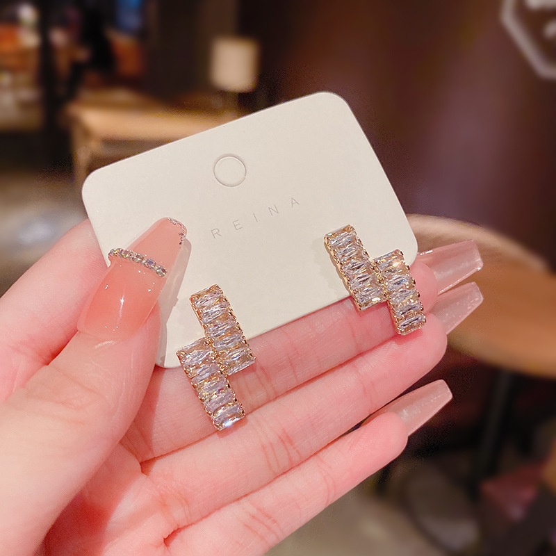 Anting Stud Zircon Geometris Bahan S925 Silver Needle Untuk Wanita