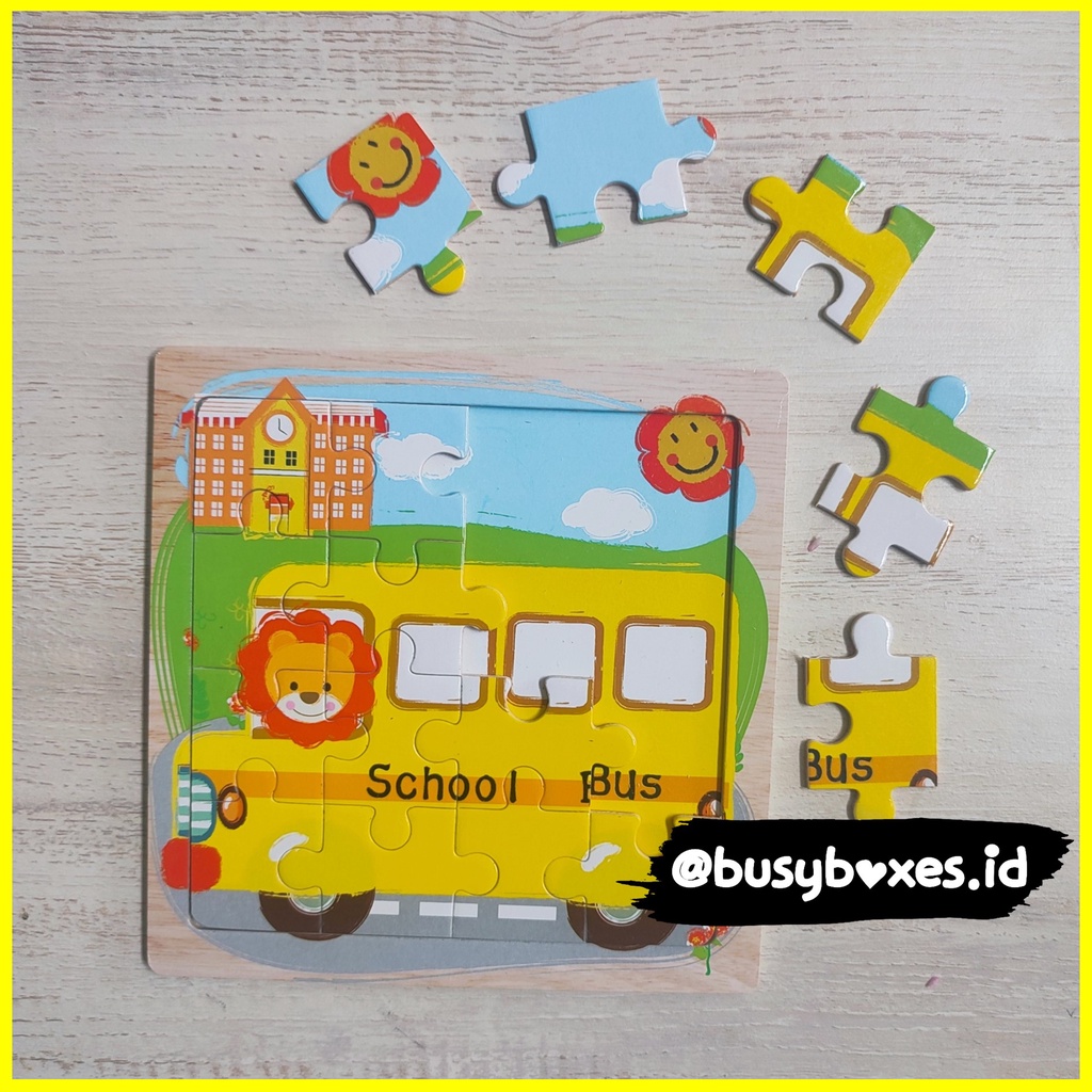 [busyboxes] mainan edukasi anak 4 tahun puzzle knob mainan montessori puzzle kendaraan school bus bis sekolah