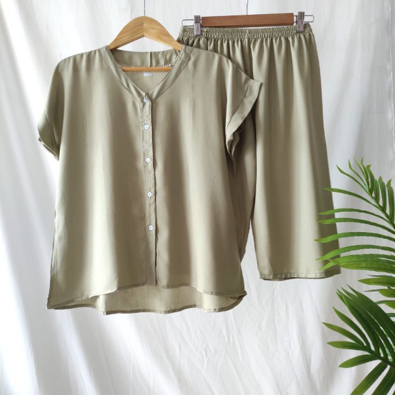 PIYAMA POLOS KANCING | PIYAMA BUSUI | BAJU SANTAI MURAH | HOMEDRESS MURAH | HOMEWEAR MURAH-VN 7/8 MINT