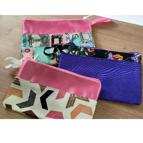 souvenir dompet pouch kombinasi polos dan motif size 18x12 cm termurah