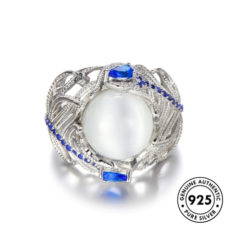 Cincin S925 Silver Desain Bunga Moonstone Gaya Elegan