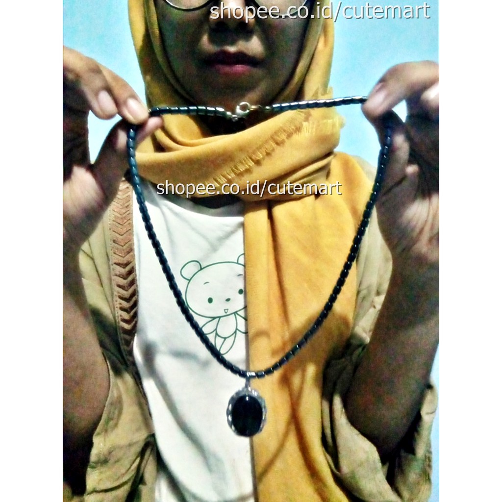Kalung Choker Batu Onyx Dengan Liontin Batu Amethyst, Preloved, Kondisi Sangat Baik
