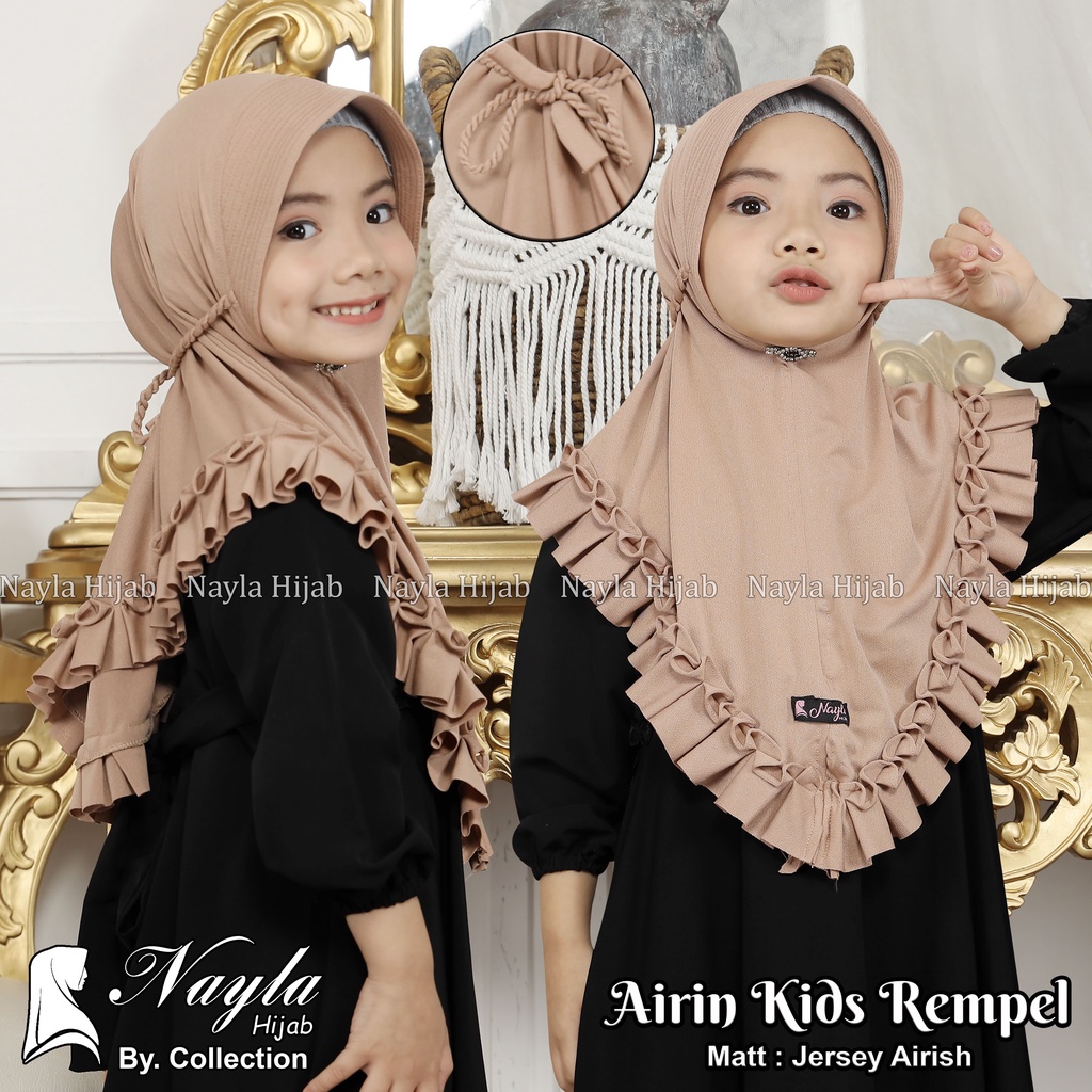 Kerudung Anak Tali Kepang AIRIN KIDS REMPEL Hijab Instan Anak Jersey Airis Terbaru Nayla Hija'b