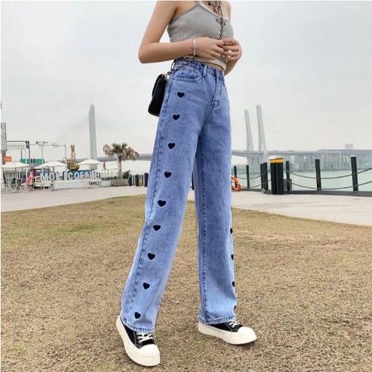 BEFAST - ZFS OOTD Wanita Jeans IVA / LOVE EMBROIDERY KULOT JEANS / Jeans Wanita Terbaru / Celana Denim Kekiniaan Remaja / Trendy / Celana Panjang Jeans Terlaris / OOTD Ala Style Korean