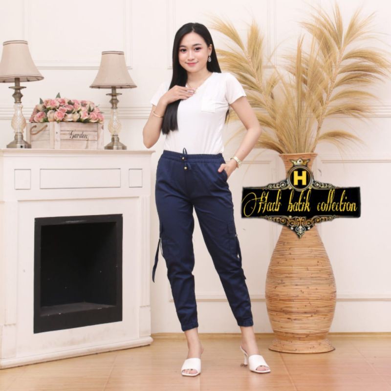 Celana wanita cargo Murah / Bawahan Stylish Jogger Cewek Modis Kekinian BISA BAYAR DITEMPAT(COD)-Navy