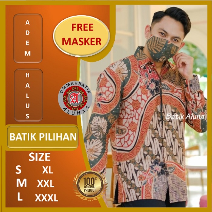 BajuBatikPriaSlimFitLenganPanjangPremiumKainKatunKemejaBatikCowokSoloModerenOBA023