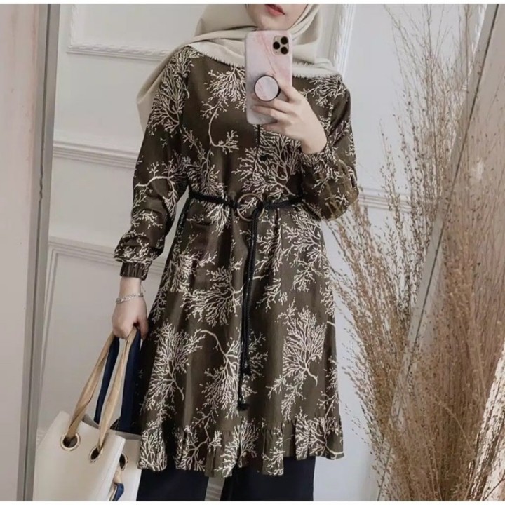 TUNIK AKASIA REMPEL FREE BELT RAYON VISCOSE,BAJU MUSLIM,TUNIK TERBARU,TUNIK MOTIF,TUNIK IMPORT