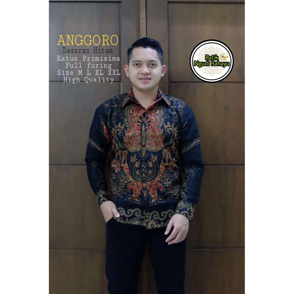 ANGGORO Kemeja Batik Pria Lengan Panjang Katun Halus FULL FURING Batik NGUDI RAHAYU