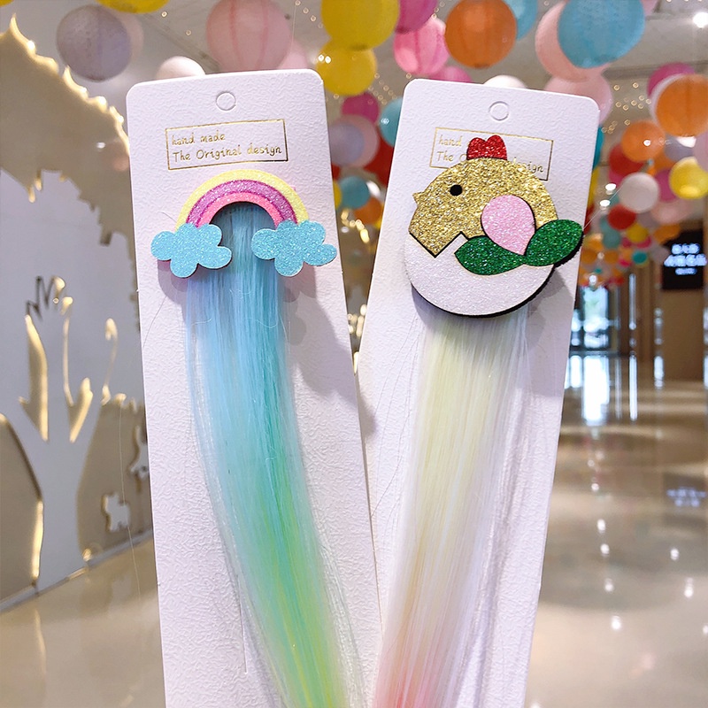 Jepit Rambut Model Wig / Rambut Palsu Kartun Unicorn / Kelinci / Kucing Untuk Aksesoris Anak Perempuan