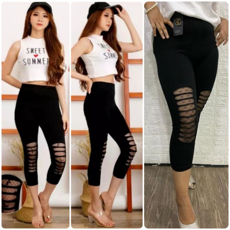 ☄️COD☄️Legging Sobek Jala Import 7per8 / Legging Sport Cewek/ Celana Legging Wanita