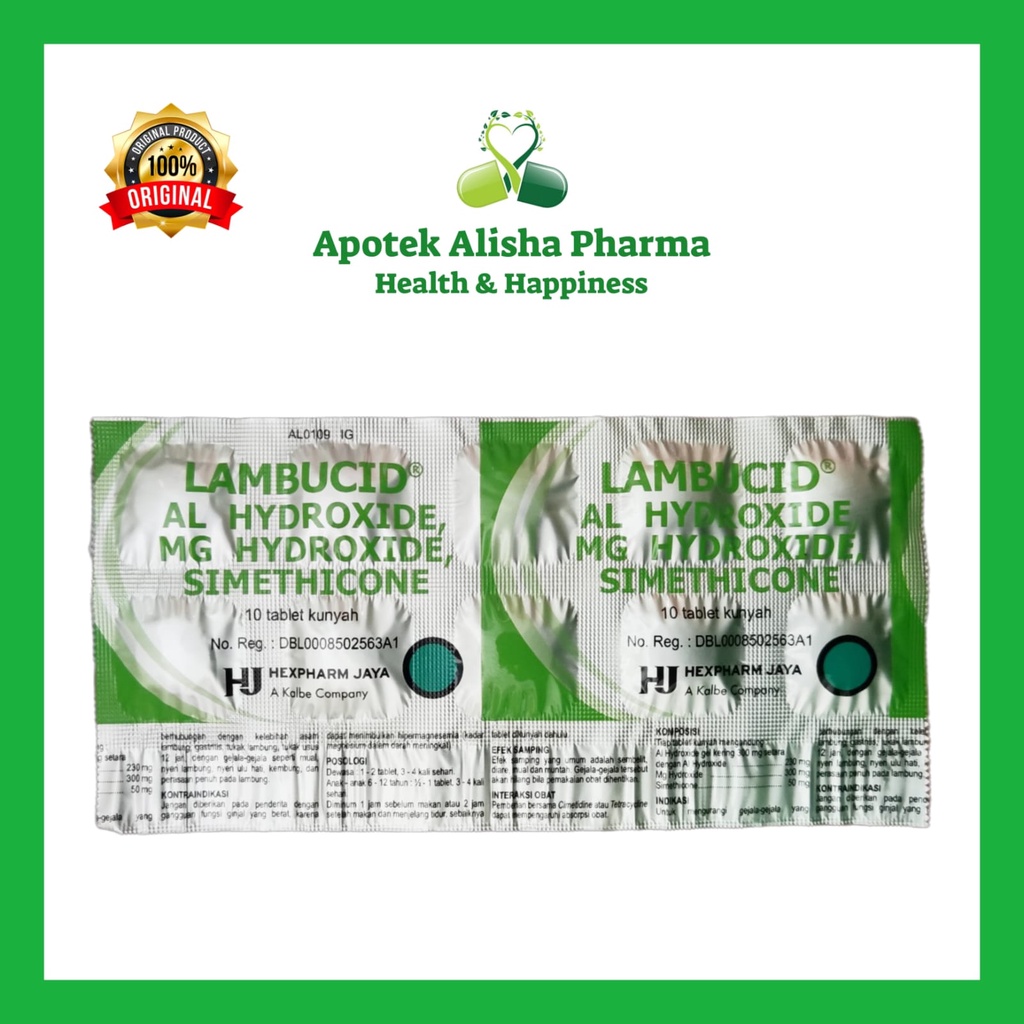 LAMBUCID Strip 10 Tablet - Antasida Obat Pencernaan Maag Asam Lambung Berlebih Sakit Ulu Hati Lambusid Tablet