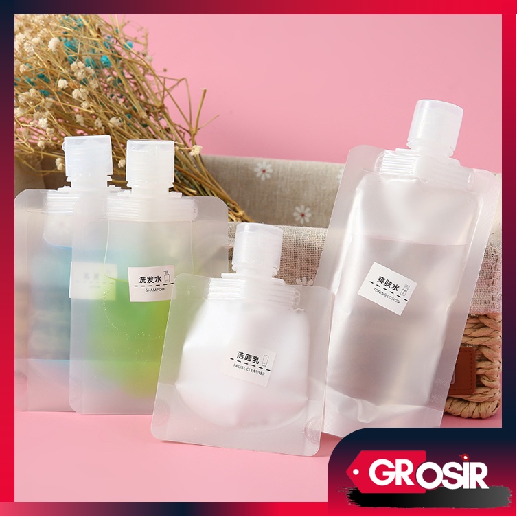 Grosir - H1000 Refillable Shampoo Soap Lotion Liquid / Travel Pouch Reusable / Pouch Transparan Fliptop