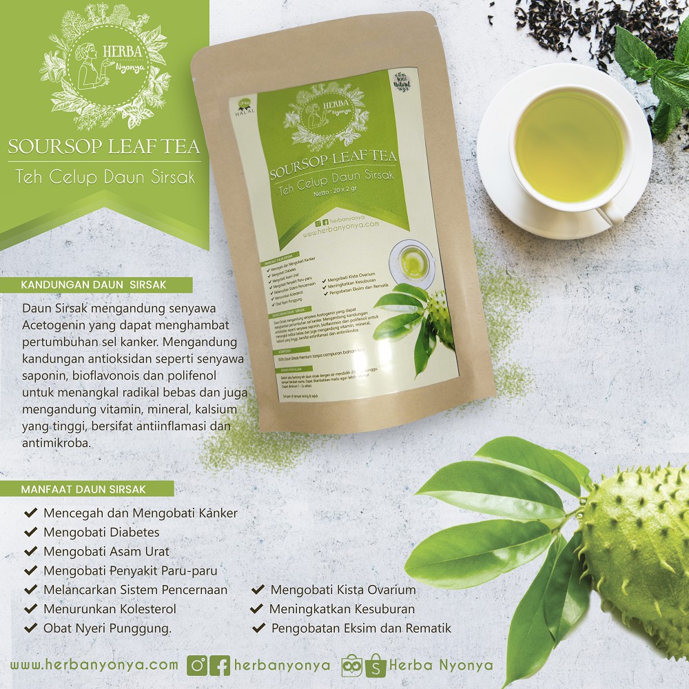 

MENURUNKAN KOLESTEROL & ASAM URAT! TEH CELUP DAUN SIRSAK SOURSOP LEAF TEA HERBA NYONYA 100% Natural