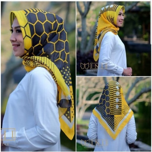 [Bisa Bayar Di Tempat] INJI HIJAB SCARVES KERUDUNG SEGI EMPAT ORIGINAL VOAL MOTIF LEBAH