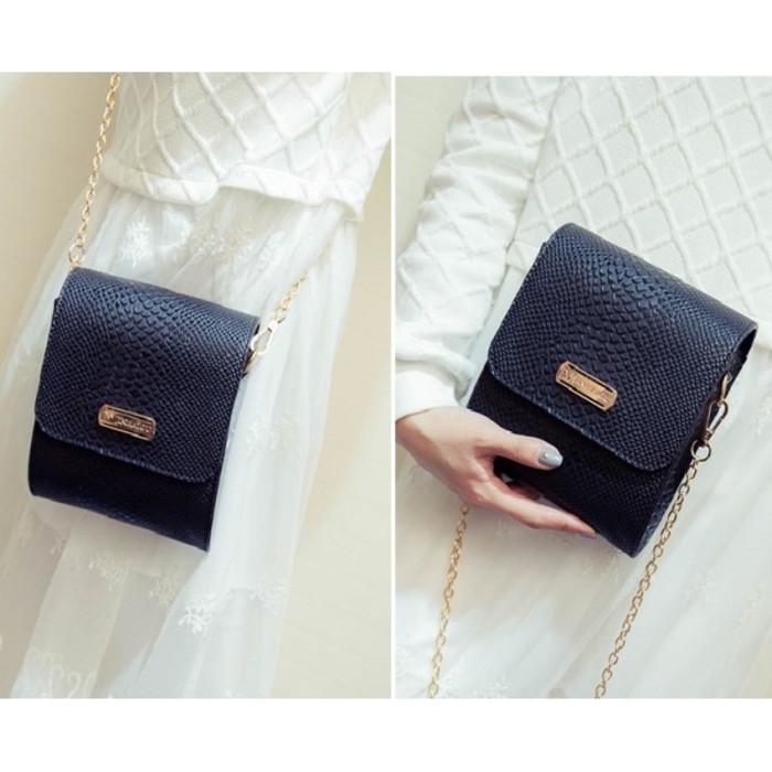 TAS JINJING SLEMPANG PING HITAM WANITA IMPORT KULIT ULAR MOTIF CROCO