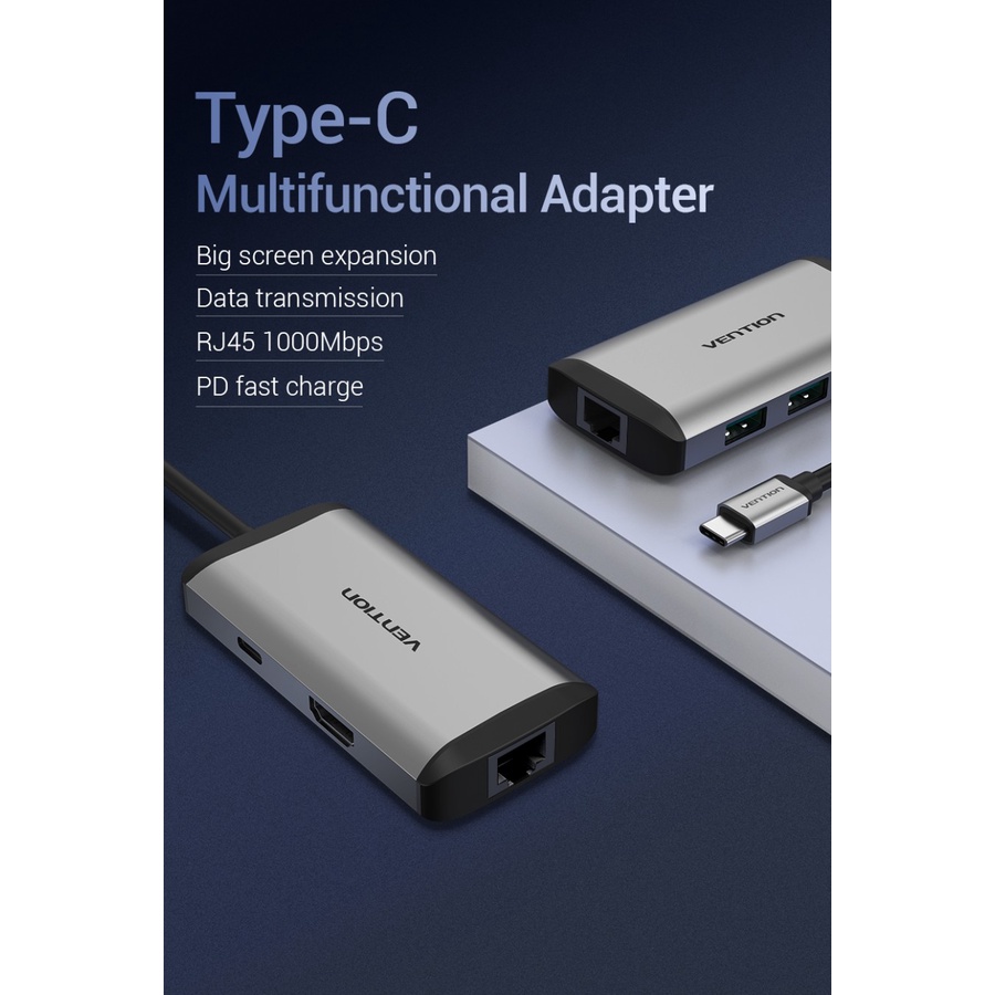 Vention USB Hub USB-C to HDMI Multiport USB Type C to USB 3.0 with LAN