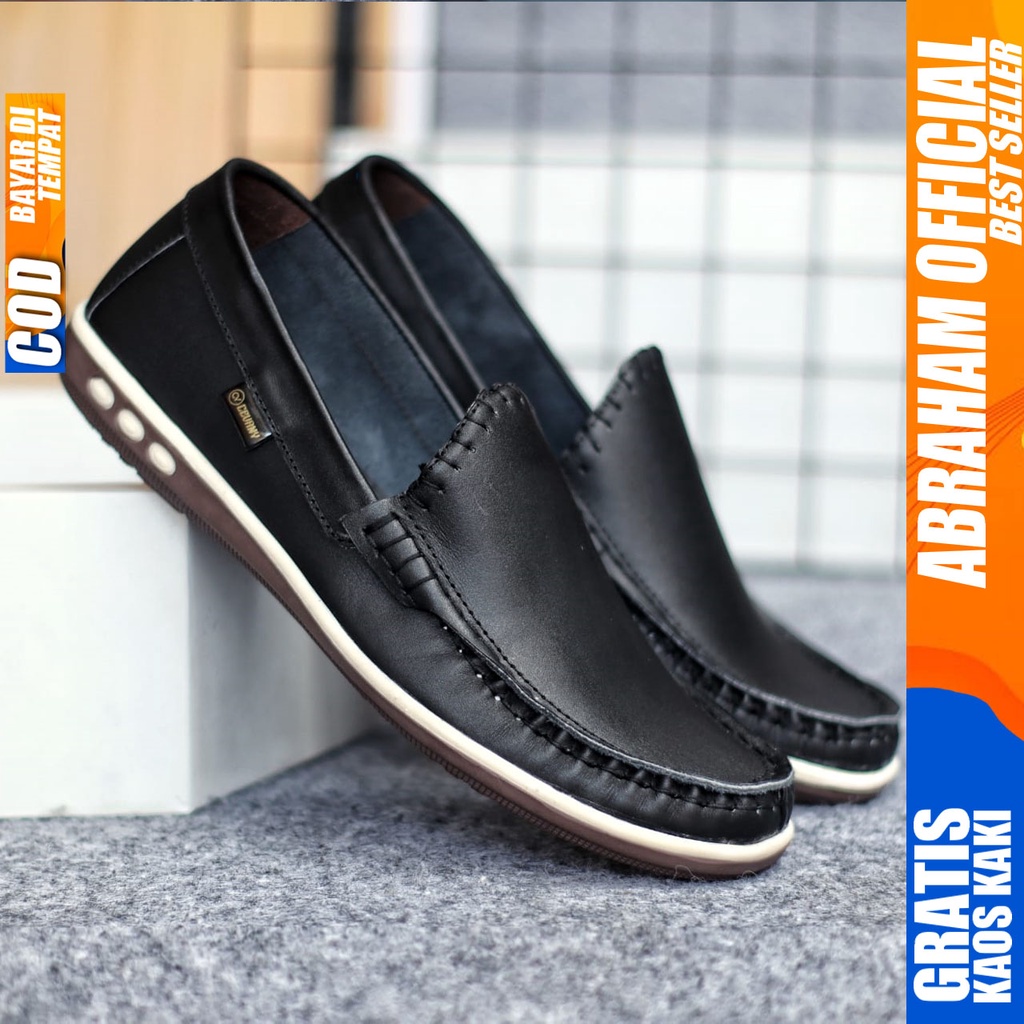 ABRHM x MITH Sepatu Slip on Casual Kulit Asli Kasual Slop Formal Anti Slip Pria Cowok