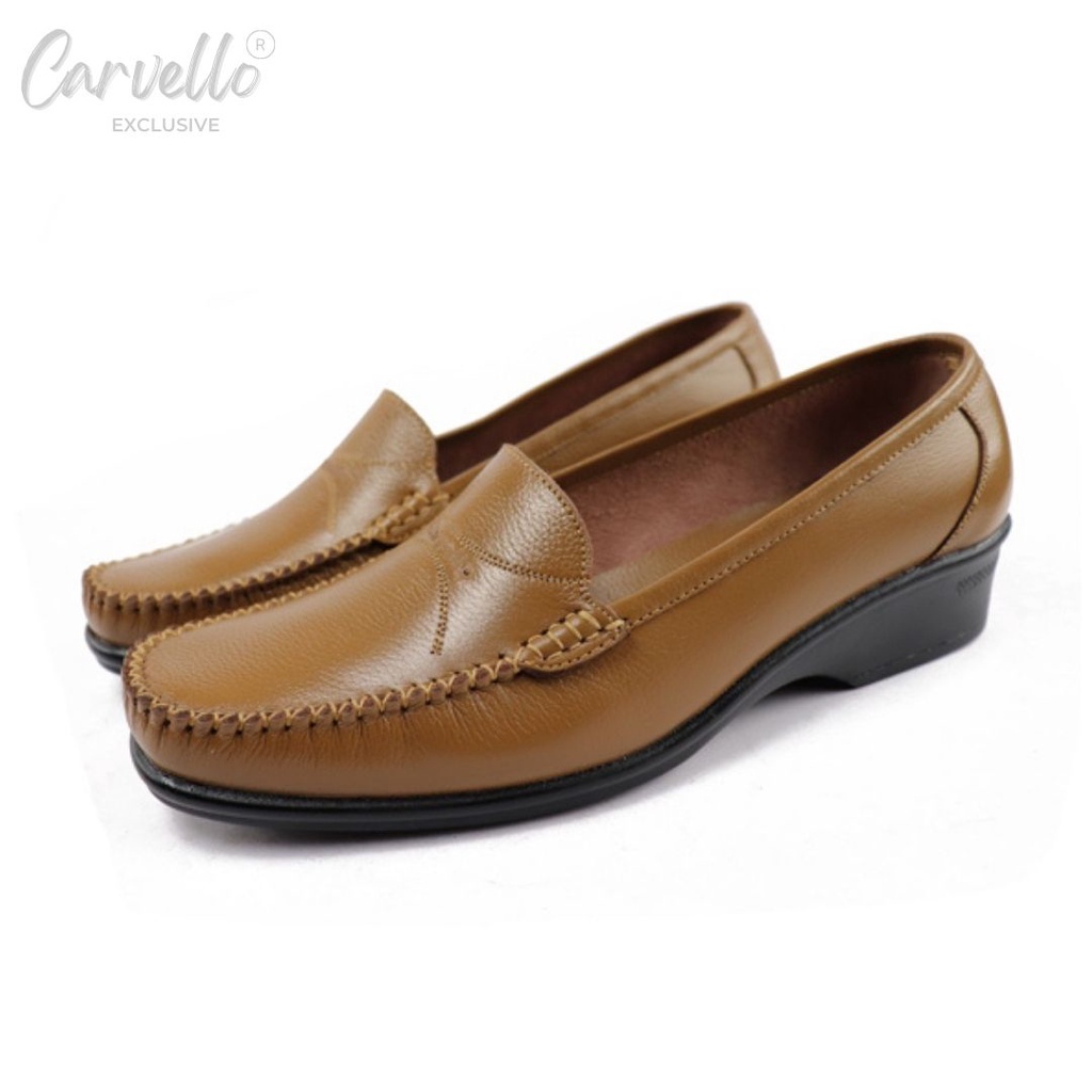 Sepatu Pantofel Wanita Kulit Mocchasin Carvello 1206 Camel