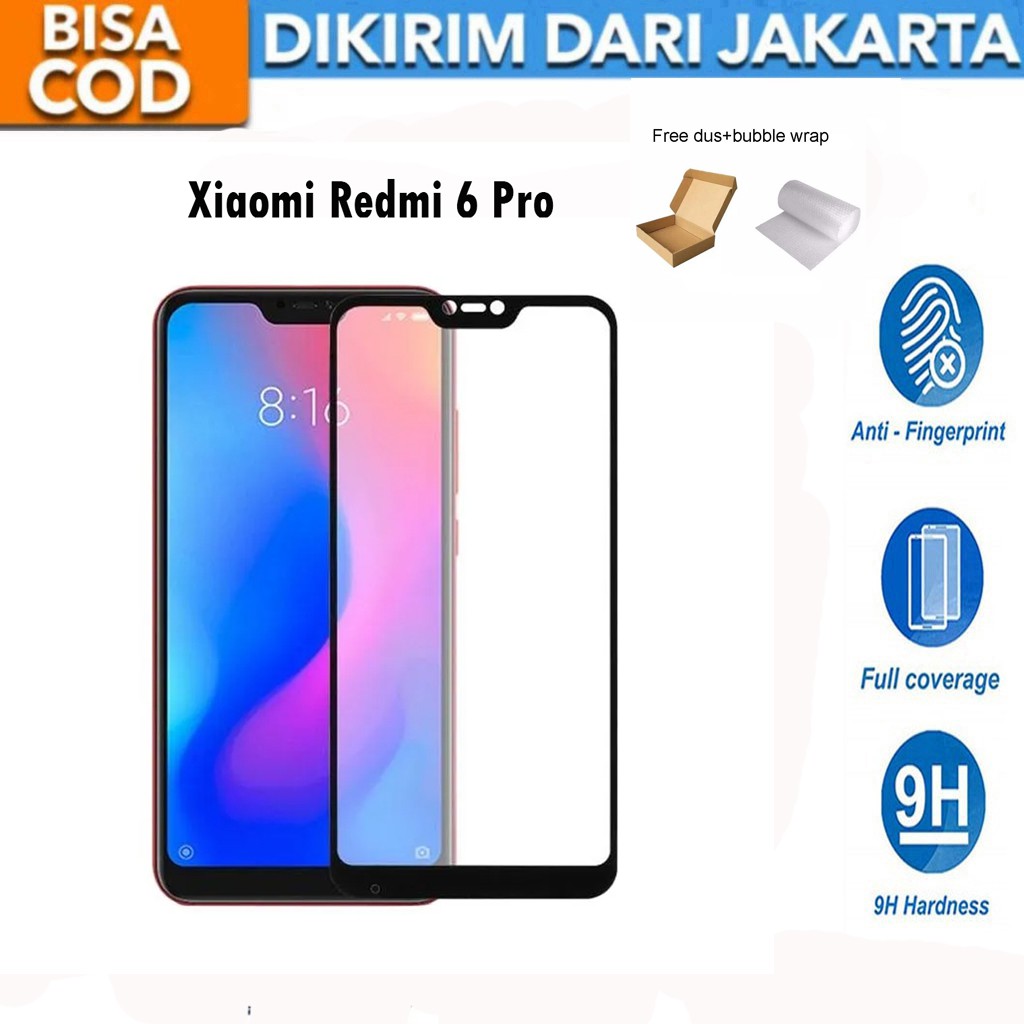 Tempered Glass Xiaomi Redmi 6 Pro Full Cover / Full Screen Protector Anti Gores