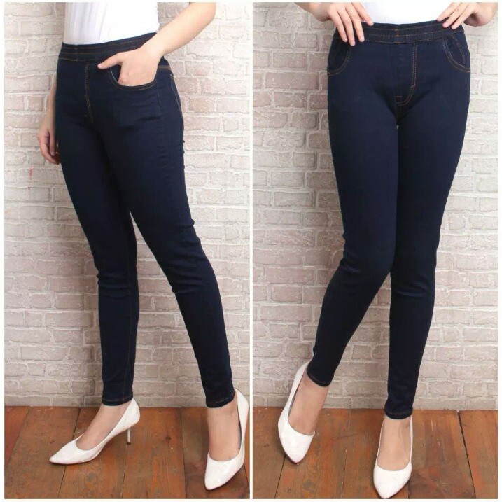 Promo Murah Jegging Jeans Pinggang Karet Bigsale Ukuran Jumbo Legging Navy 26 Sampai 42 Grosir