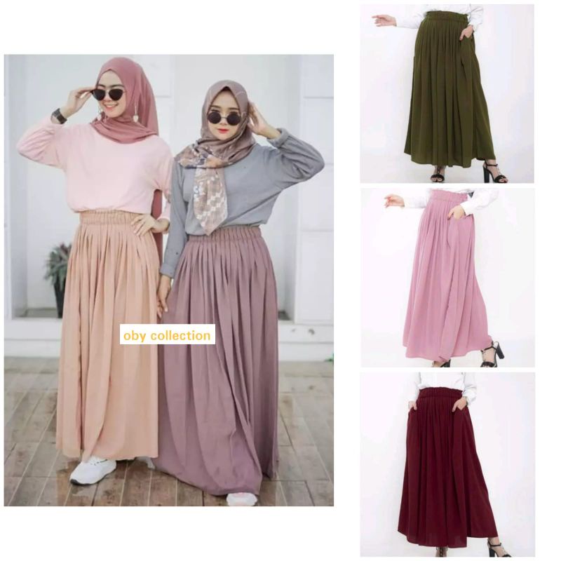 Rok Panjang Wanita Murah Wolfis Lebar Payung | Rok Hitam Polos Katun Remaja