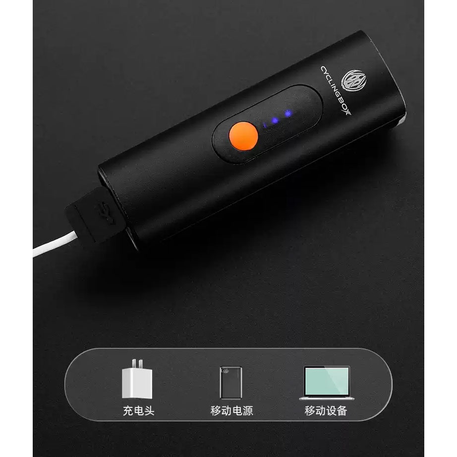CYCLINGBOX Lampu Sepeda LED L2 USB Rechargeable 1500 mAh - C-1815 - Black