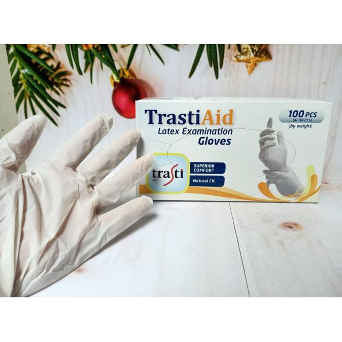 Sarung Tangan Medis TRASTI AID isi 100 pcs Latex Examination Gloves - S