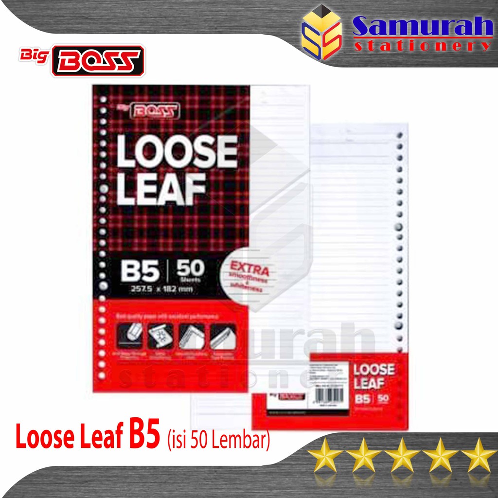 

Loose Leaf B5 100 Big Boss Besar Bergaris / Kertas isi Binder File Ukuran B5 isi 100 Lembar Garis