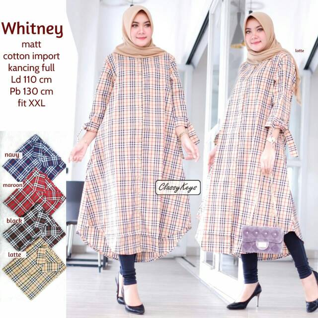 Whitney Long Tunik Motif Kotak Size XXL Original by Classykeys