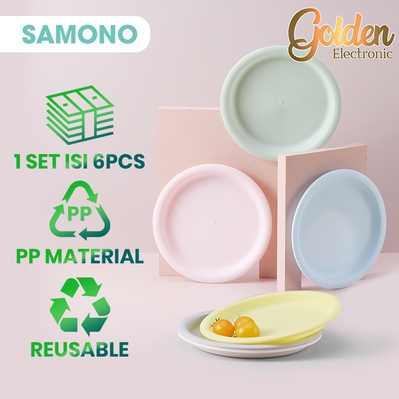 Samono Piring Makan Bulat Set 6Pcs Warna Warni BPA Free Reuseable