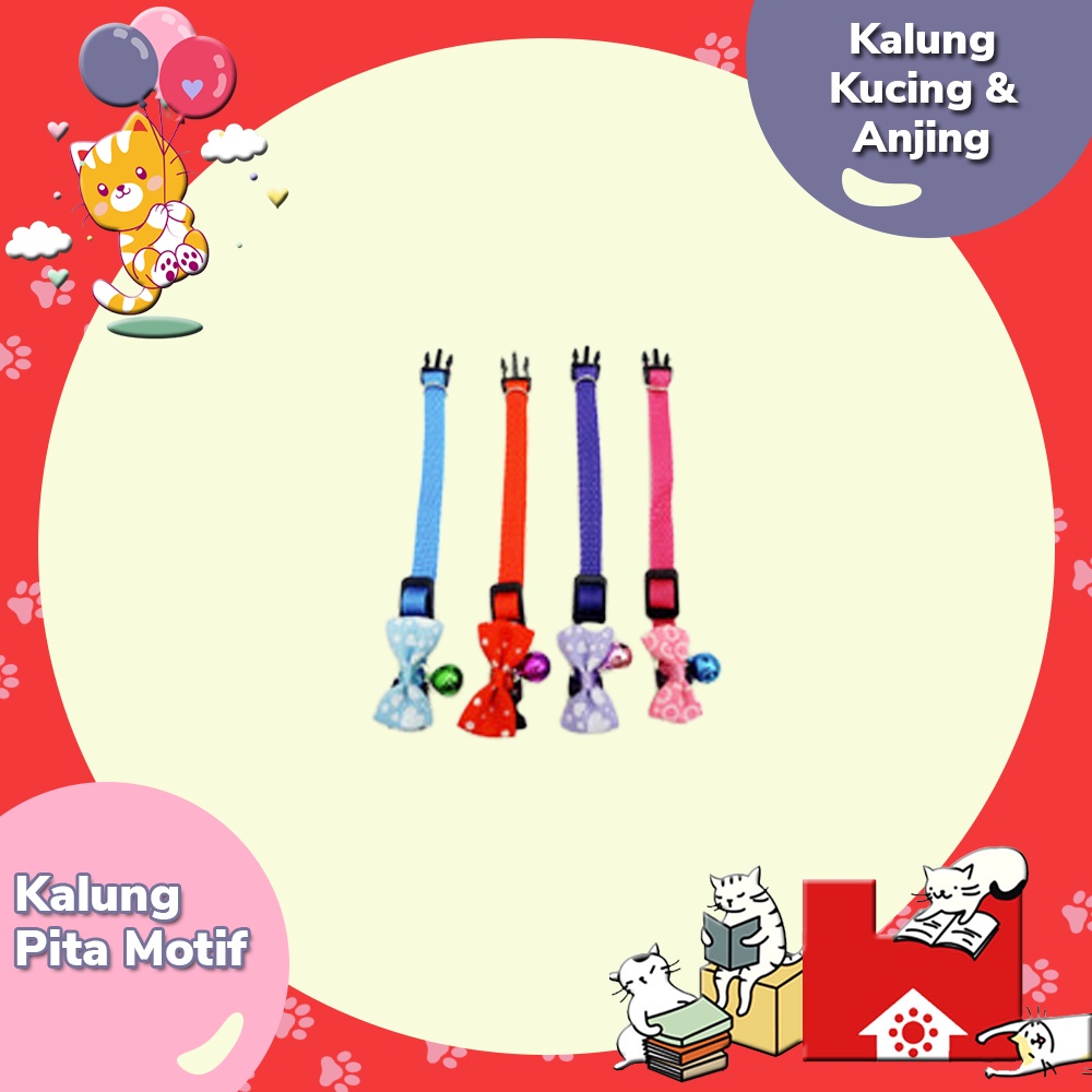 Kalung Lonceng Kucing Model Pita Warna | Bahan Katun