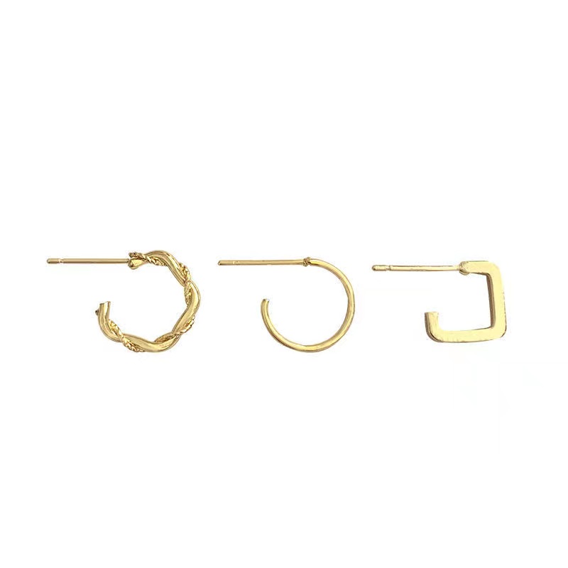 IFYOU 3pcs / set Anting Stud Bentuk Lingkaran Warna Silver Gaya Korea Untuk Wanita