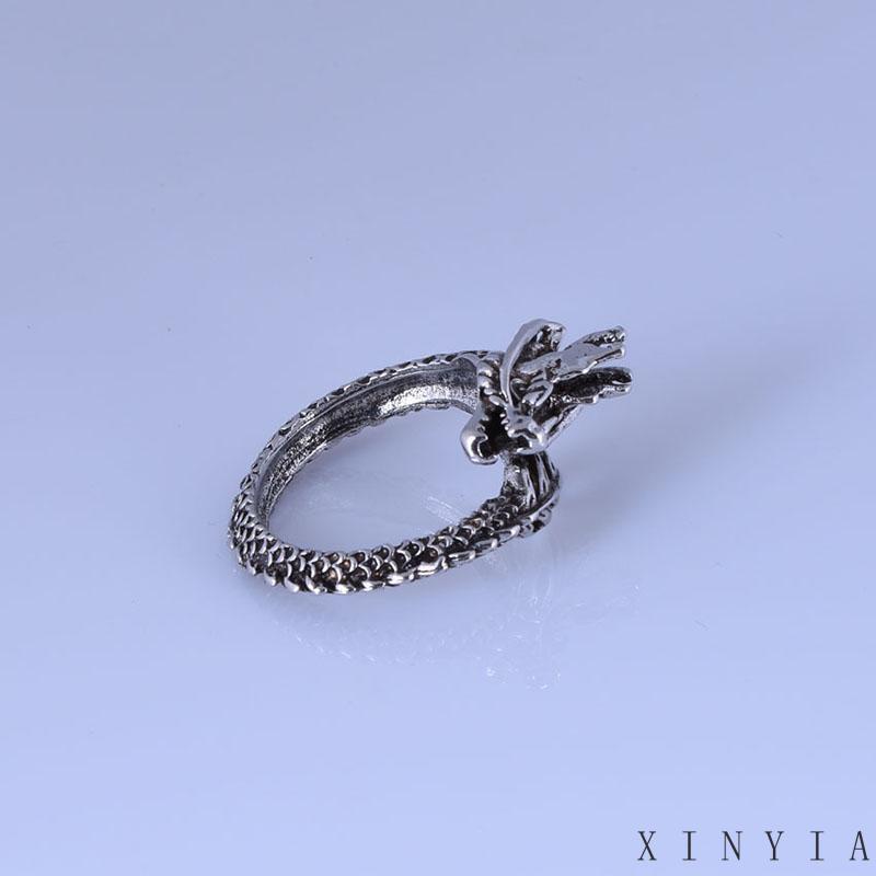 Cincin Desain Naga Bahan Alloy Imitasi Gaya China Retro Untuk Pria