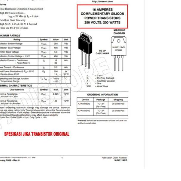 ► 1SET TRANSISTOR NJW 21193 21194 ORIGINAL NJW21193_21194 ☈