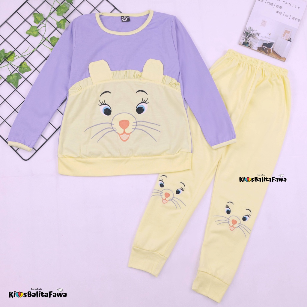 Piyama Chaca uk 1-10 Tahun / Baju Tidur Karakter Kaos Lengan Celana Panjang Setelan Hoodie Anak Cewe