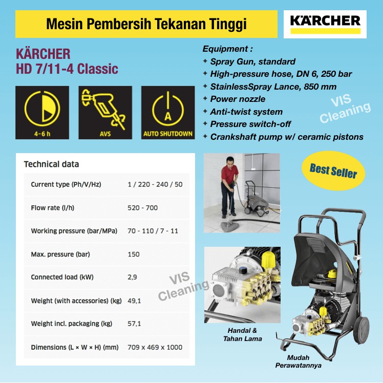 High Pressure Cleaner KARCHER HD 7/11-4 Classic (110 Bar)