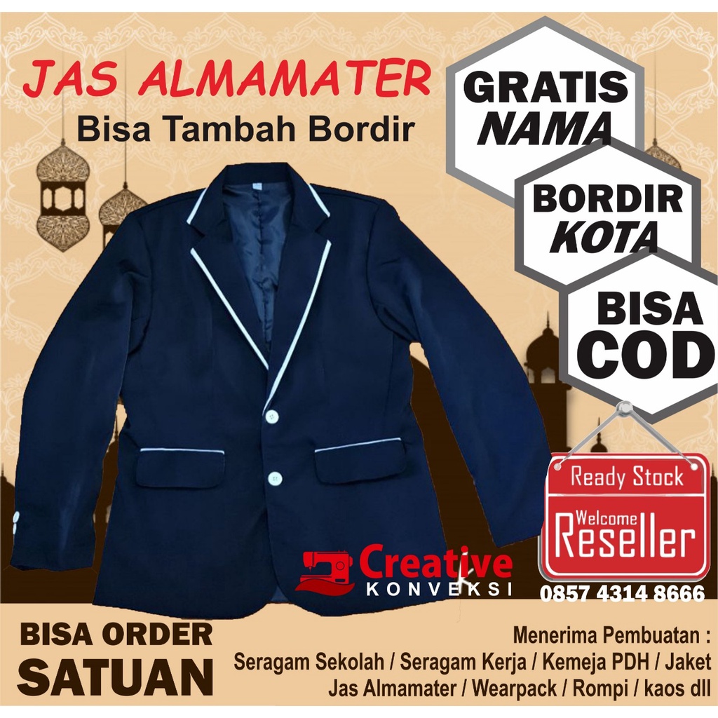 JAS + BORDIR NAMA | Jas hitam lis putih NU / Jas Almamater  / Jas NU Hitam Lis Putih / Jas Santri / 