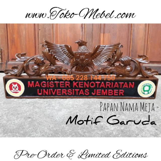Papan Nama Meja Jati Mebel Jepara Motif Garuda