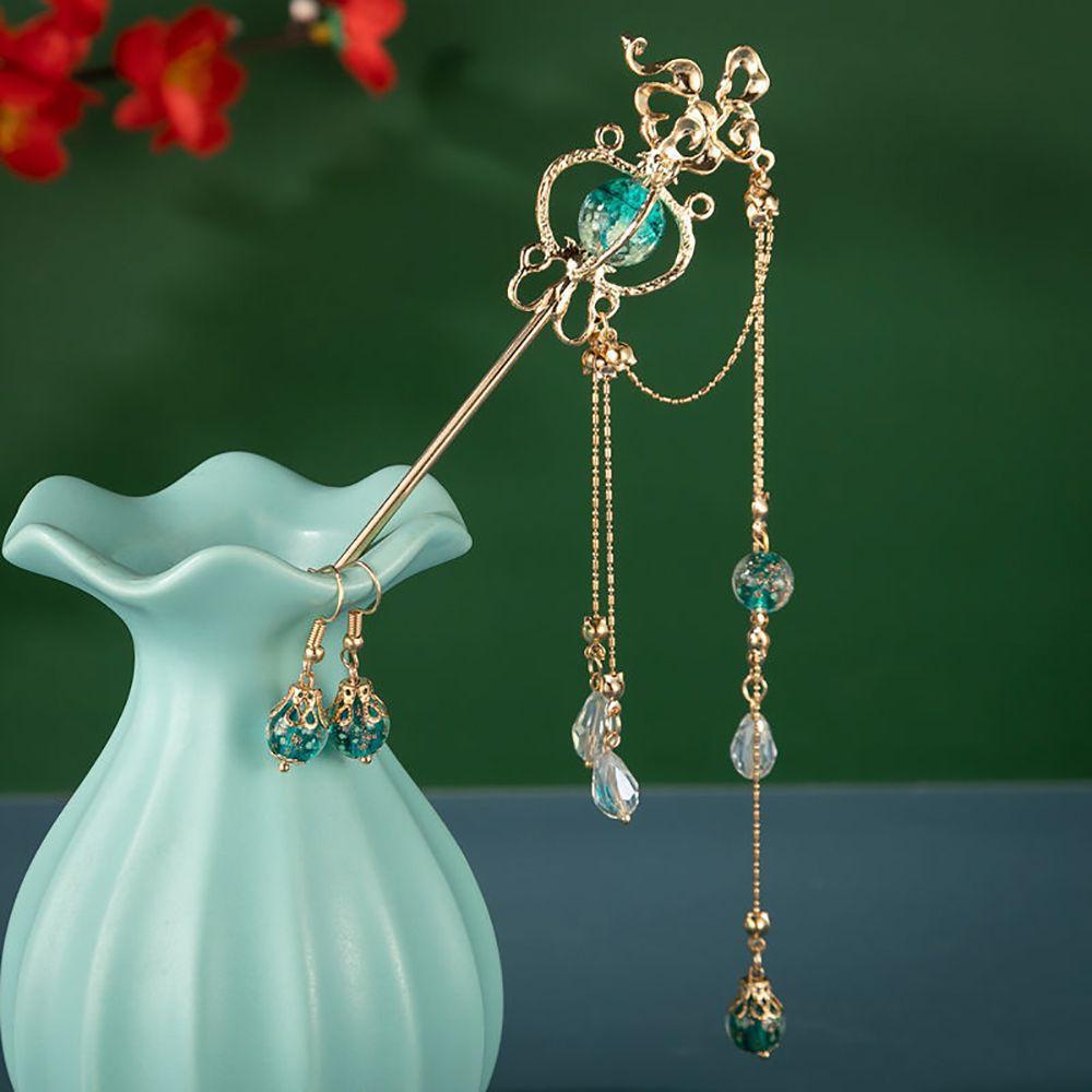 Needway Rambut Stik Rambut Garpu Vintage Hanfu Wanita Hiasan Kepala Wanita Gaya Cina Drop Earrings