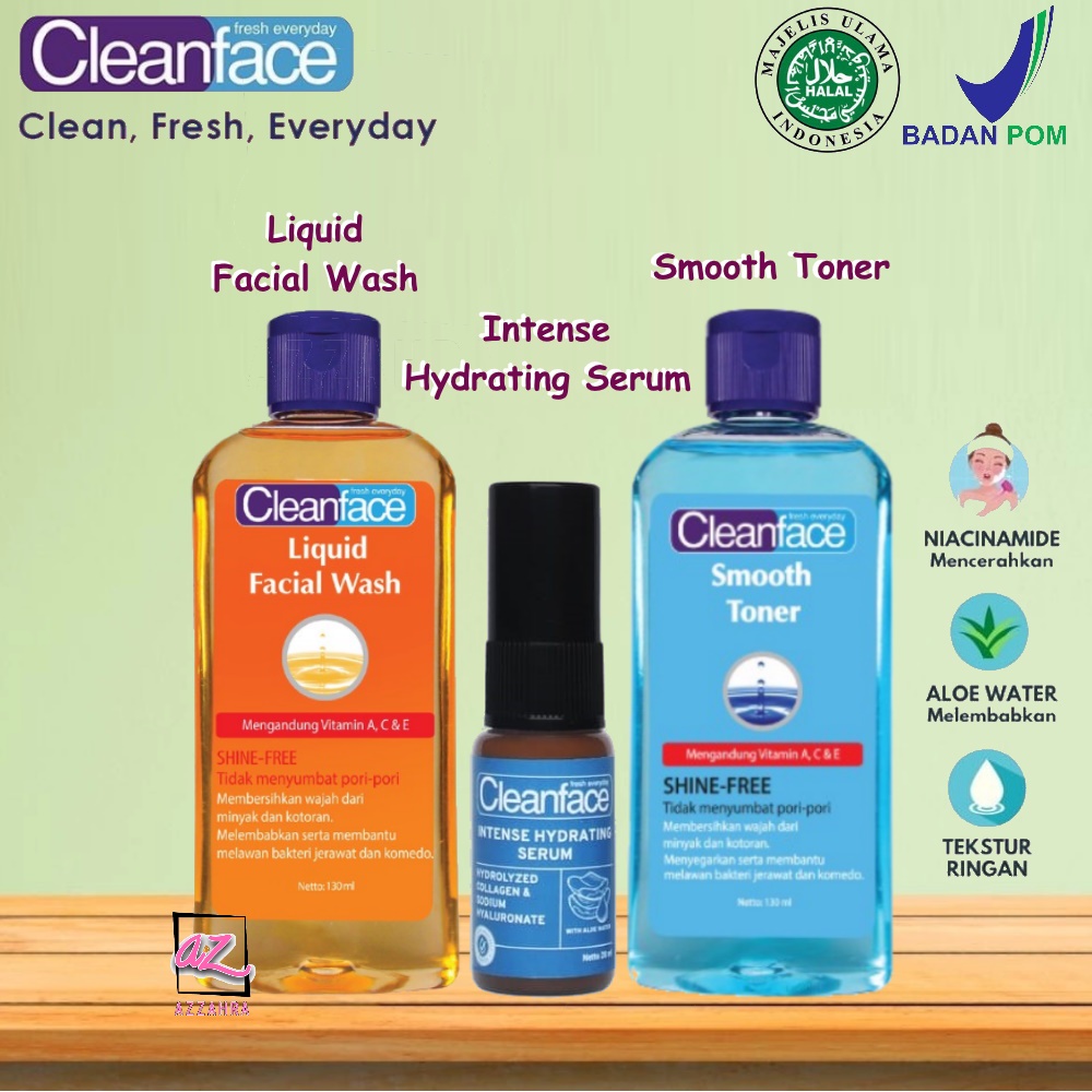 PURBASARI Clean Face Paket Kulit Kering [Toner 130ml + Serum + Facial Wash 130ml] - 3pcs